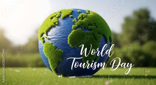 World tourism day globe with text