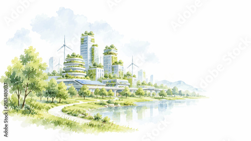 Save Nature for a Greener Future – Sustainable Environment and Eco Friendly Watercolor Landscape Illustration Collection
