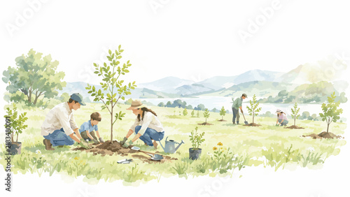 Save Nature for a Greener Future – Sustainable Environment and Eco Friendly Watercolor Landscape Illustration Collection