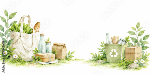 Save Nature for a Greener Future – Sustainable Environment and Eco Friendly Watercolor Landscape Illustration Collection