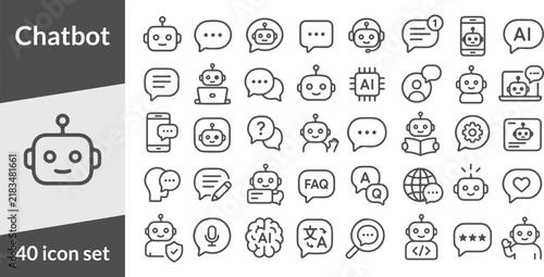 Chatbot and ai set with 40 flat symbols symbol set