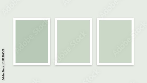 Photography Minimalist triptych frame mockup with soft sage green passepartout templates on