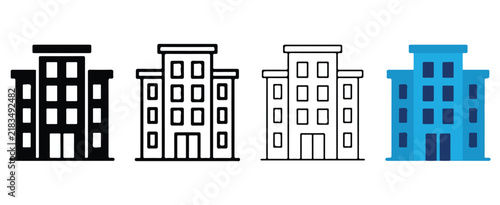 multistory building icons with different styles and colors for graphic design projects