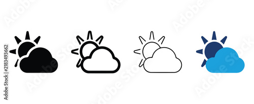 weather icons showing sun and cloud combinations with different shading styles for digital use