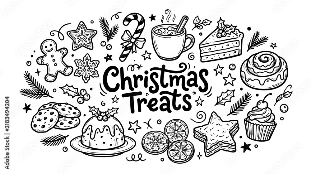 Obraz premium Hand Drawn Christmas Treats Doodle Collection