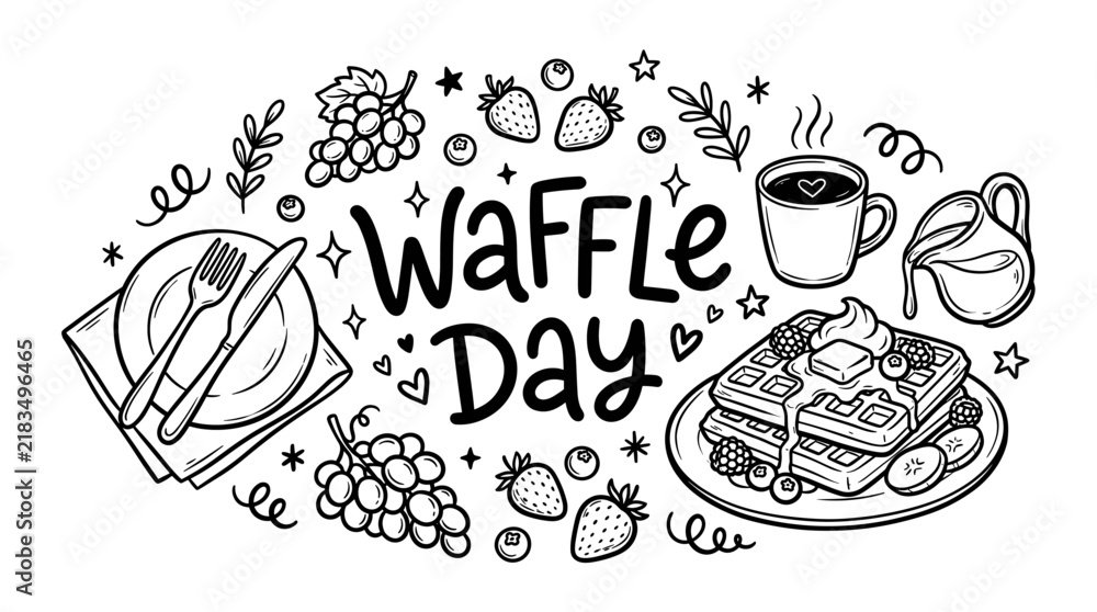 Fototapeta premium Waffle Day Hand Drawn Doodle Illustration