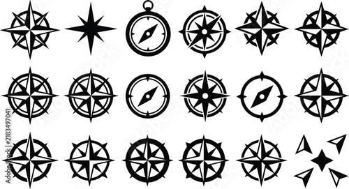 Фотография Marine windrose collection vintage nautical compass icons adventure map geometry