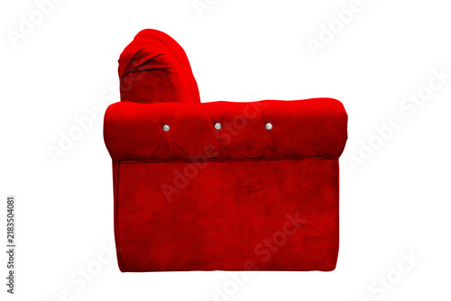 Foto Red velvet sofa side view isolated on transparent background.