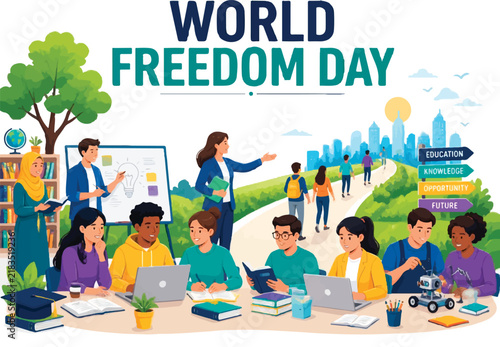 World Freedom Day Vector Illustration Celebrating Education Knowledge And Future Opportunity