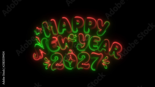 Canvastavla Neon lettering spells happy new year two thousand twenty seven