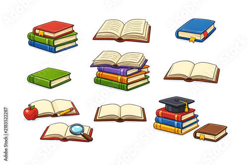 Colorful books for children on a white background