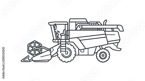Outline icon of a combine harvester for agricultural farming and crop harvesting machinery tasks