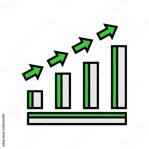 Green bar chart icon showing an increase in product sales at a company