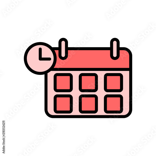 Calendar icon with clock time, schedule, routine, activities