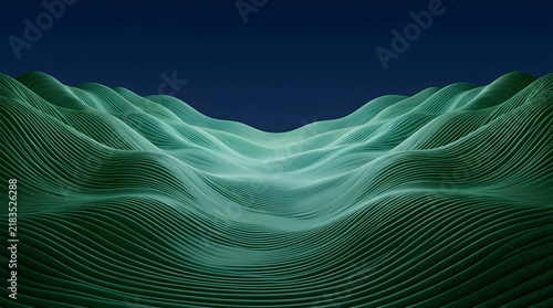 Green wave pattern with undulating lines against a dark blue background