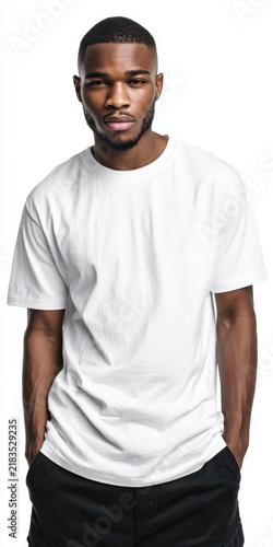 Young black man wearing blank white t-shirt