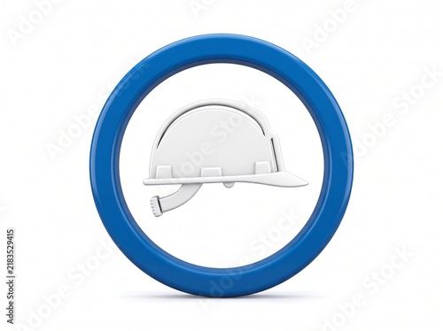 3D render of a blue safety helmet sign icon isolated on white background, representing construction safety and protection