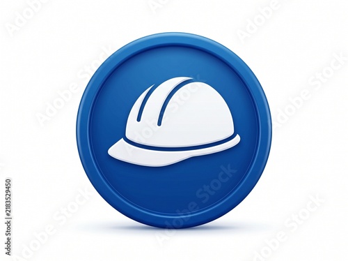 Safety Helmet Icon Vector Graphic on Blue Round Button for Construction and Industrial Protection