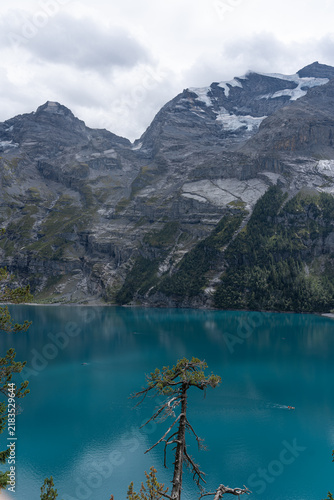 Scenic mountain lake and mountain in Switzerland
