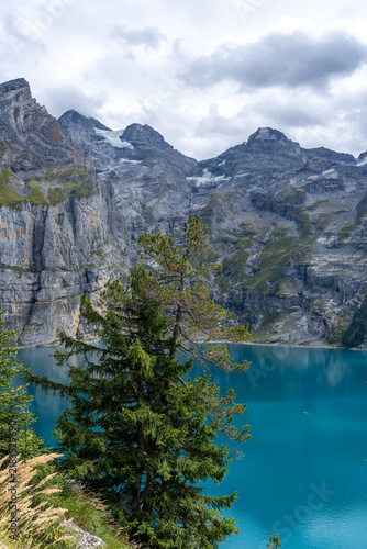 Scenic mountain lake and mountain in Switzerland