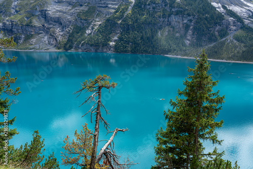 Scenic mountain lake and mountain in Switzerland