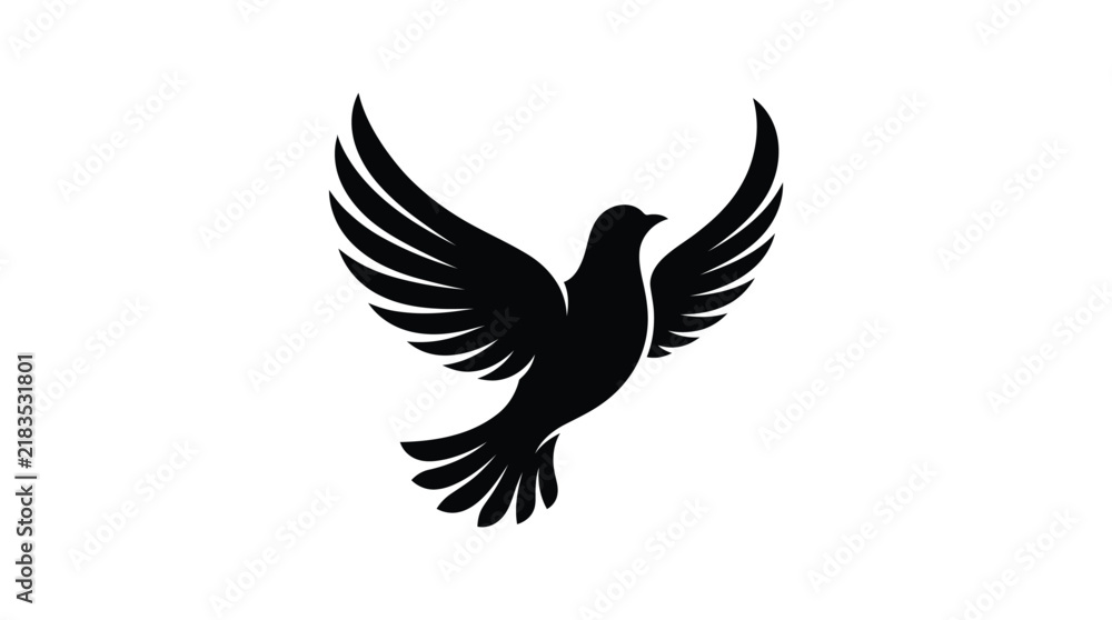 Fototapeta premium Bird with outstretched wings appears as a black silhouette on transparent background