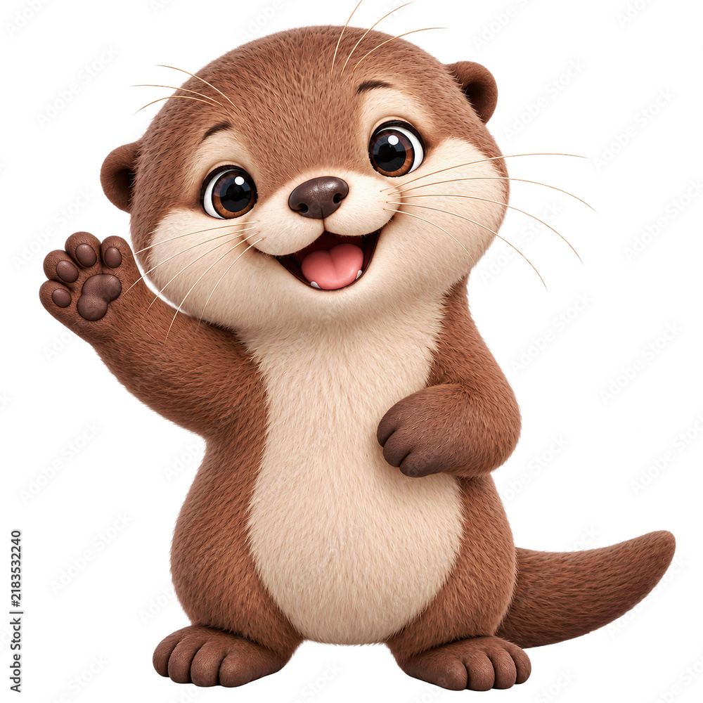 Fototapeta premium Cute Cheerful Otter Mascot Waving with Happy Expression