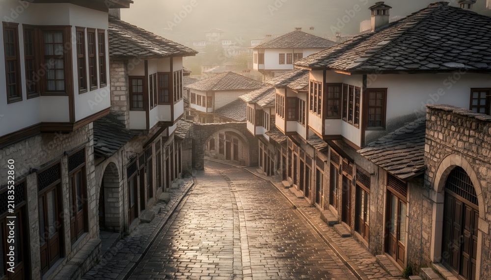 Fototapeta premium Gjirokaster Bazaar Stone Streets Empty