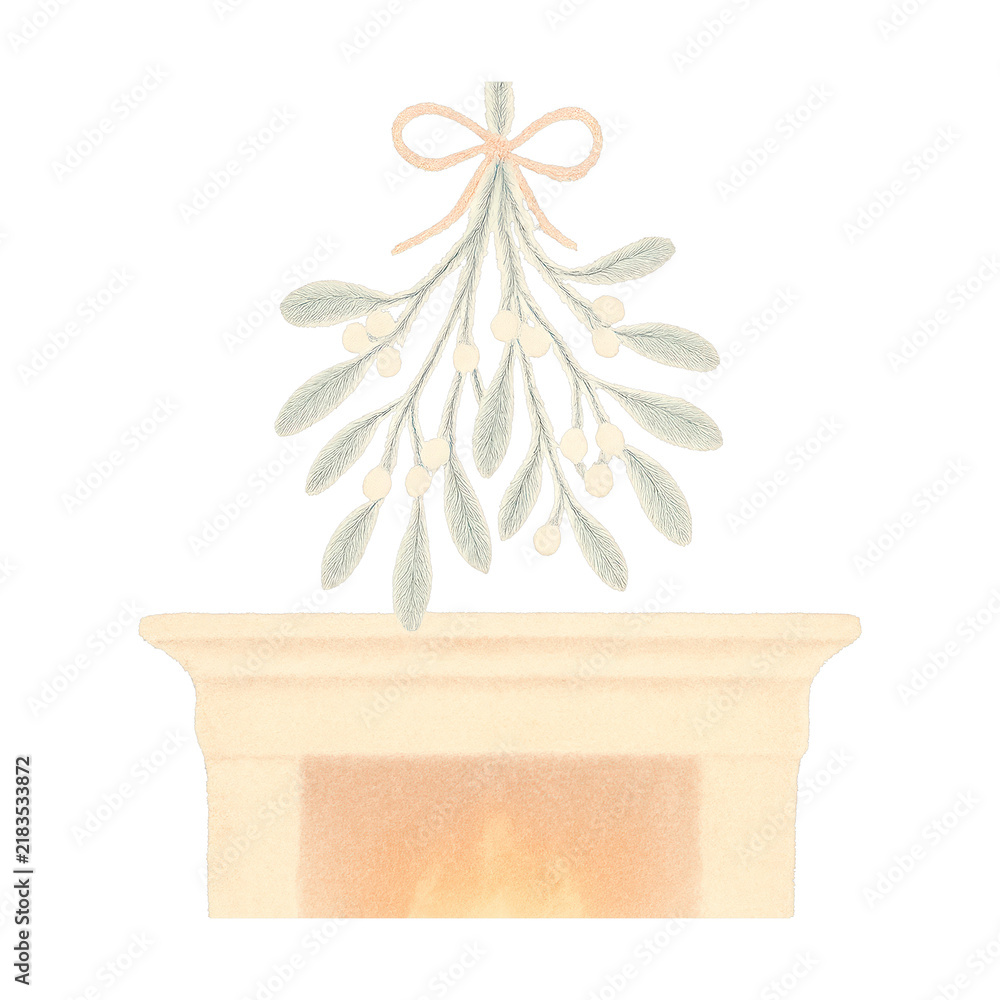 Obraz premium PNG Mistletoe above cozy fireplace