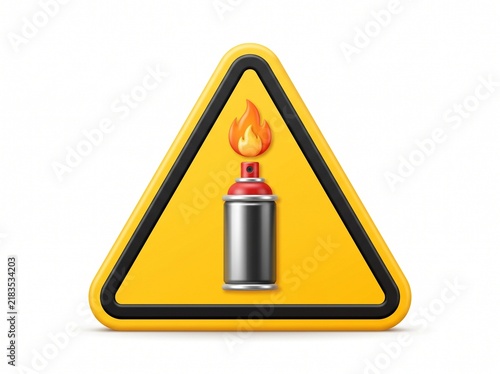 Flammable Aerosol Spray Can Warning Icon on Yellow Triangle Hazard Sign