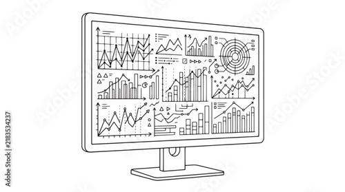 Принти на полотні Hand drawn business dashboard on computer monitor, financial data visualization