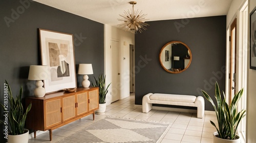 Mid-Century Modern Foyer Interior Design – Elegant Entryway with Contemporary Details