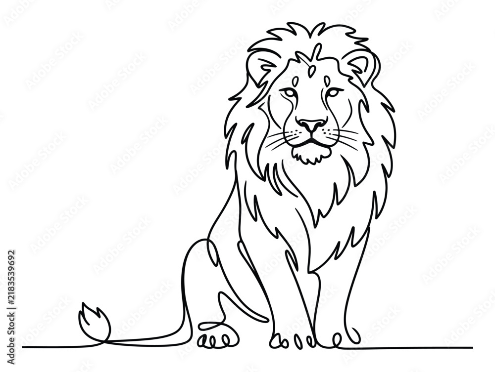 Obraz premium Continuous single line of a sitting lion