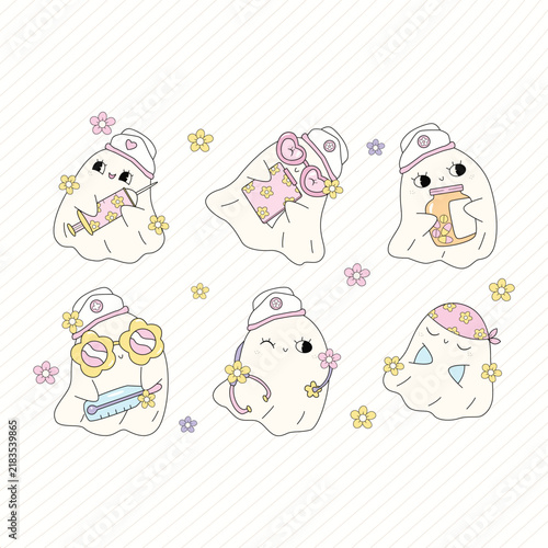 Cute Halloween Ghost Medical Illustration Bundle