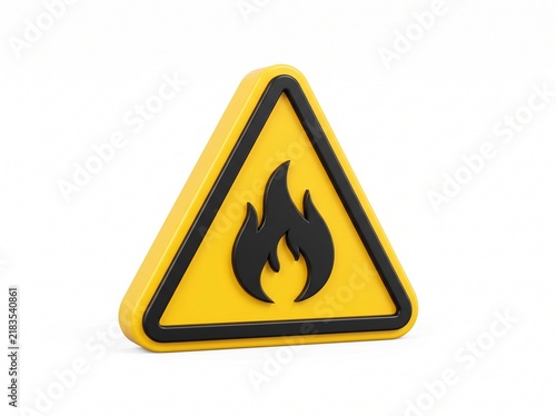 Yellow Triangular Flammable Material Hazard Warning Symbol Isolated on White Background for Safety and Industrial Risk Communication