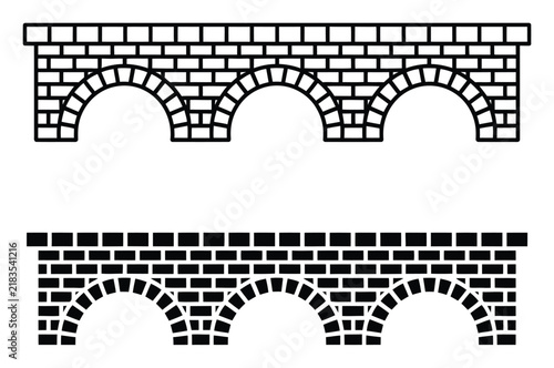 Two stylized stone bridge in black and white outline and silhouette