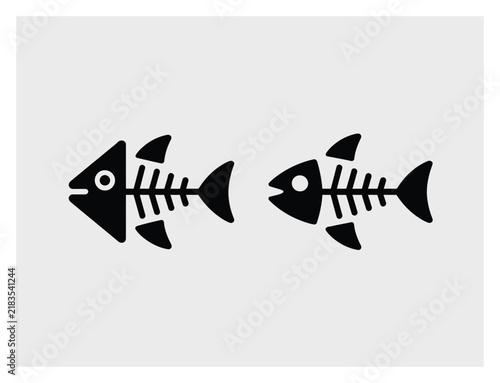 Two minimalist black fish skeleton on a light gray background
