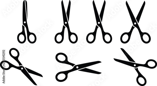 Scissors Silhouette Collection Featuring Different Cutting Poses and Designs for Craft Sewing and Office Use