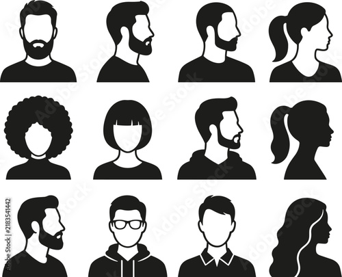 Professional diverse people profile silhouette icons collection for user interface design and business applications