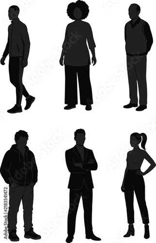 Professional people silhouette collection showing diverse men and women in modern clothing poses