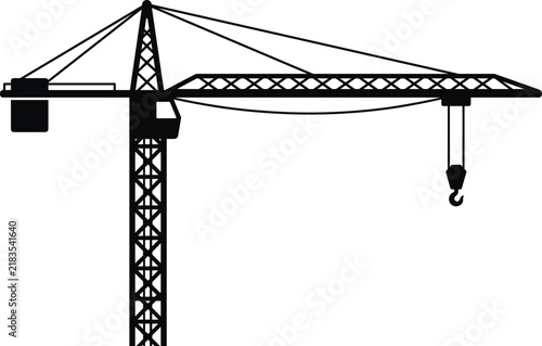 Tower Construction Crane Black Silhouette Vector Isolated on White Background for Industrial Engineering Design