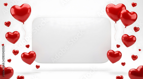 Valentine's Day heart balloons and love symbols on white background