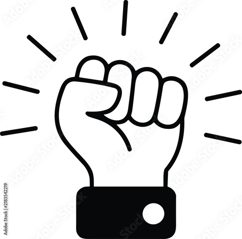 Raised Fist Power Icon Illustration Symbolizing Strength Unity and Social Awareness on Gray Background