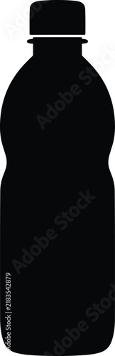Reusable Plastic Water Bottle Silhouette Vector Illustration Isolated on Gray Background, Beverage Container Icon Design
