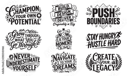 Creative Typography Quotes and Badges Vector Design Bundle