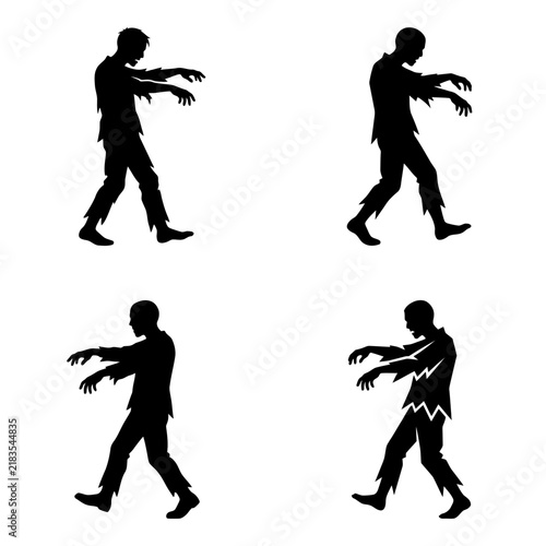 Obraz na plátne Four zombie silhouettes walking on white background