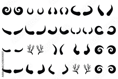 Collection of various animal horns and antlers silhouette