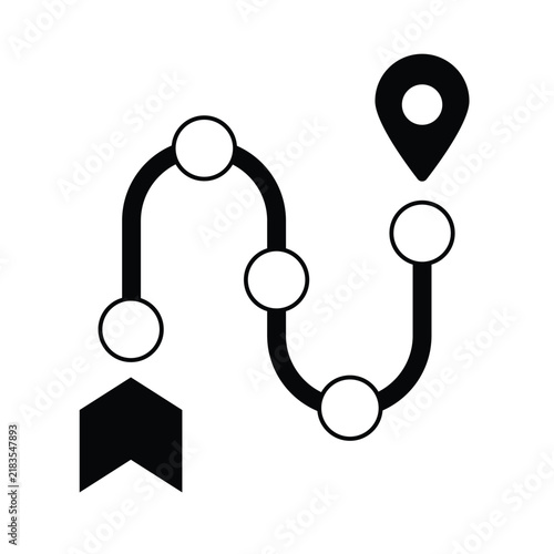 Abstract graphic representation of a strategic journey, illustrating a defined path with multiple checkpoints leading to a specific final destination