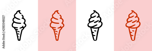 Ice Cream Cones Hand Drawn Doodle Icon Set. Soft Serve Ice Cream Dessert Sketch Symbol Collection. Food Menu Design And Dessert Shop Branding. Isolated Vector Illustration