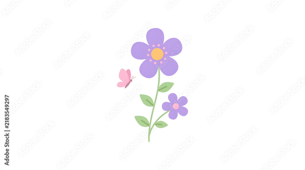 Obraz premium Purple Flower Bright Butterfly Garden Scene minimal